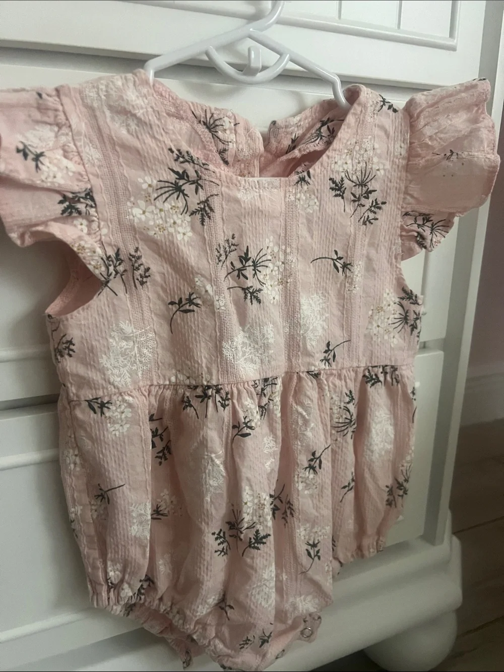Baby Girl Pink Floral Cotton Muslin Ruffle Bubble Romper 6M formal